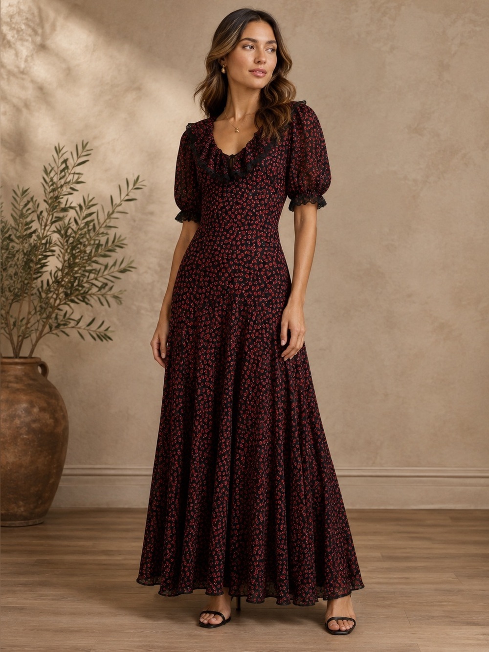 Reformation Eva Lace Trim Dress Maxi Size 6 B707